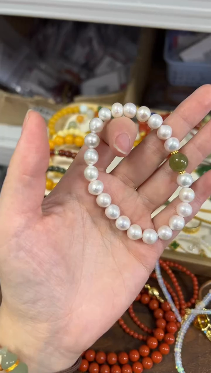 未镶嵌手串淡水珍珠淡水珍珠和田顶珠圆珠手串[46]