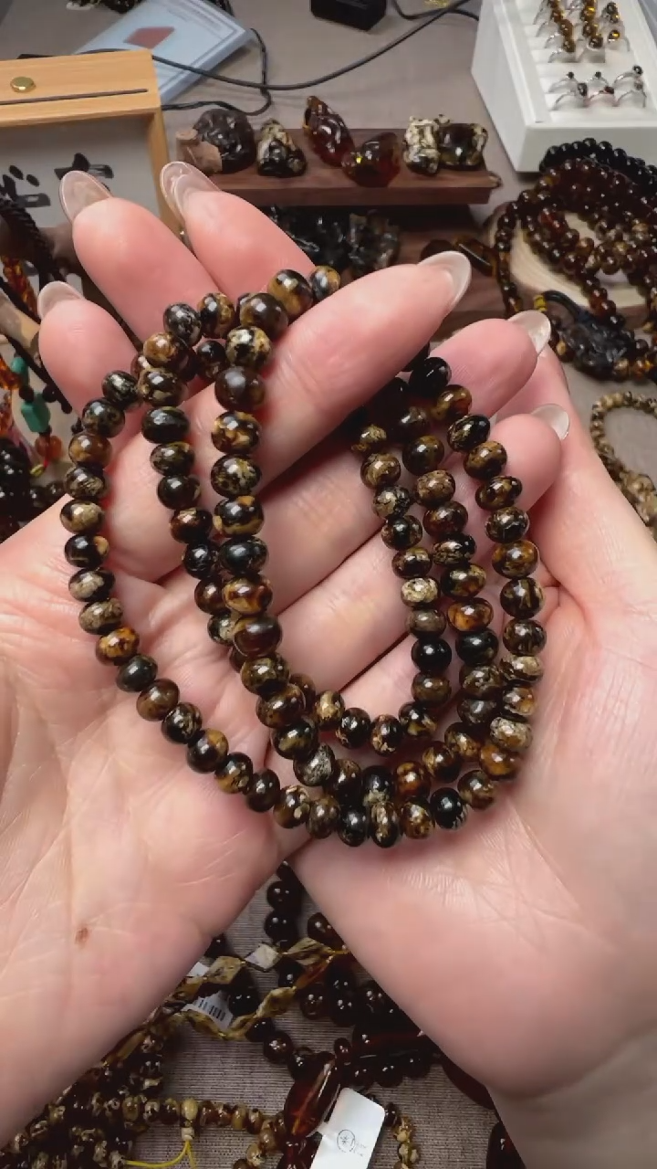 【闪购商品】琥珀手链未镶嵌抚顺琥珀6mm干白翳王珀项链