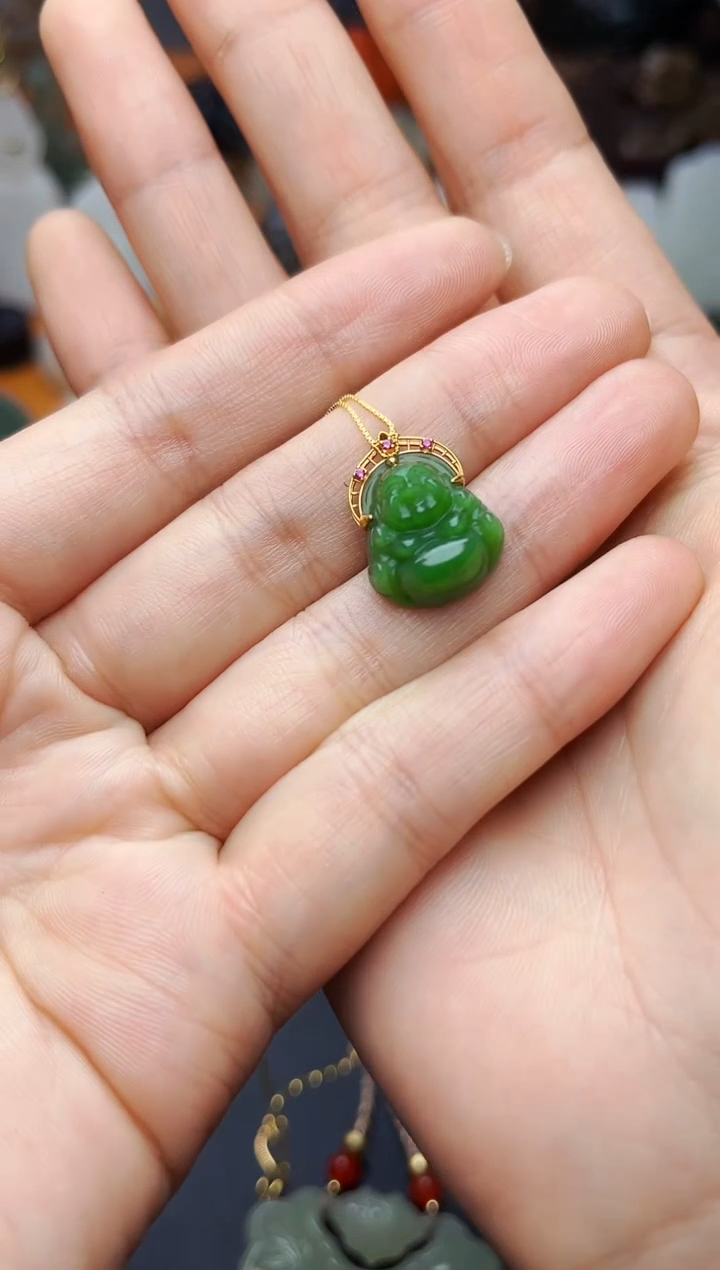 【闪购商品】和田玉颈饰18K金镶嵌佛公