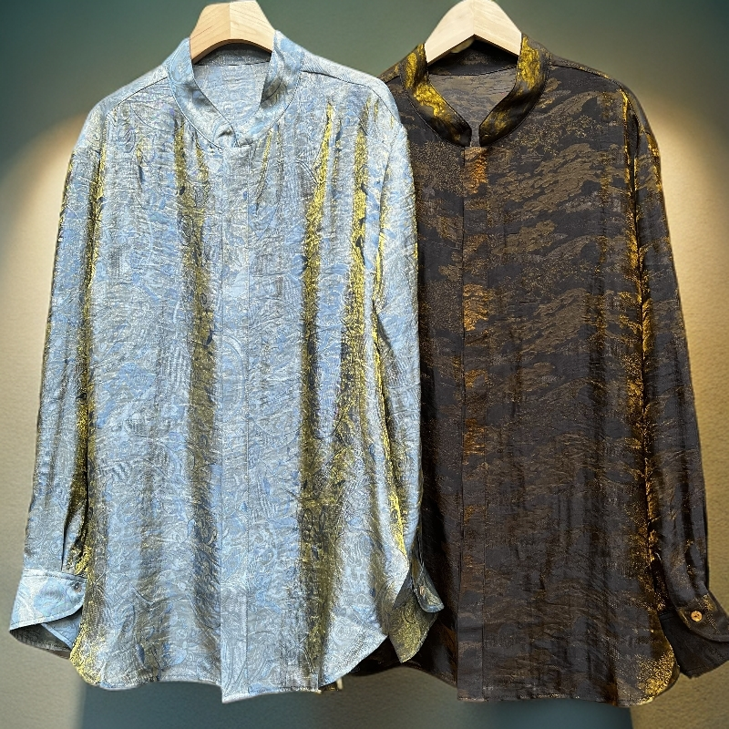 长河落日 - 人丝浮光锦花萝！新中式复古国风立领对襟防晒透气衬衫