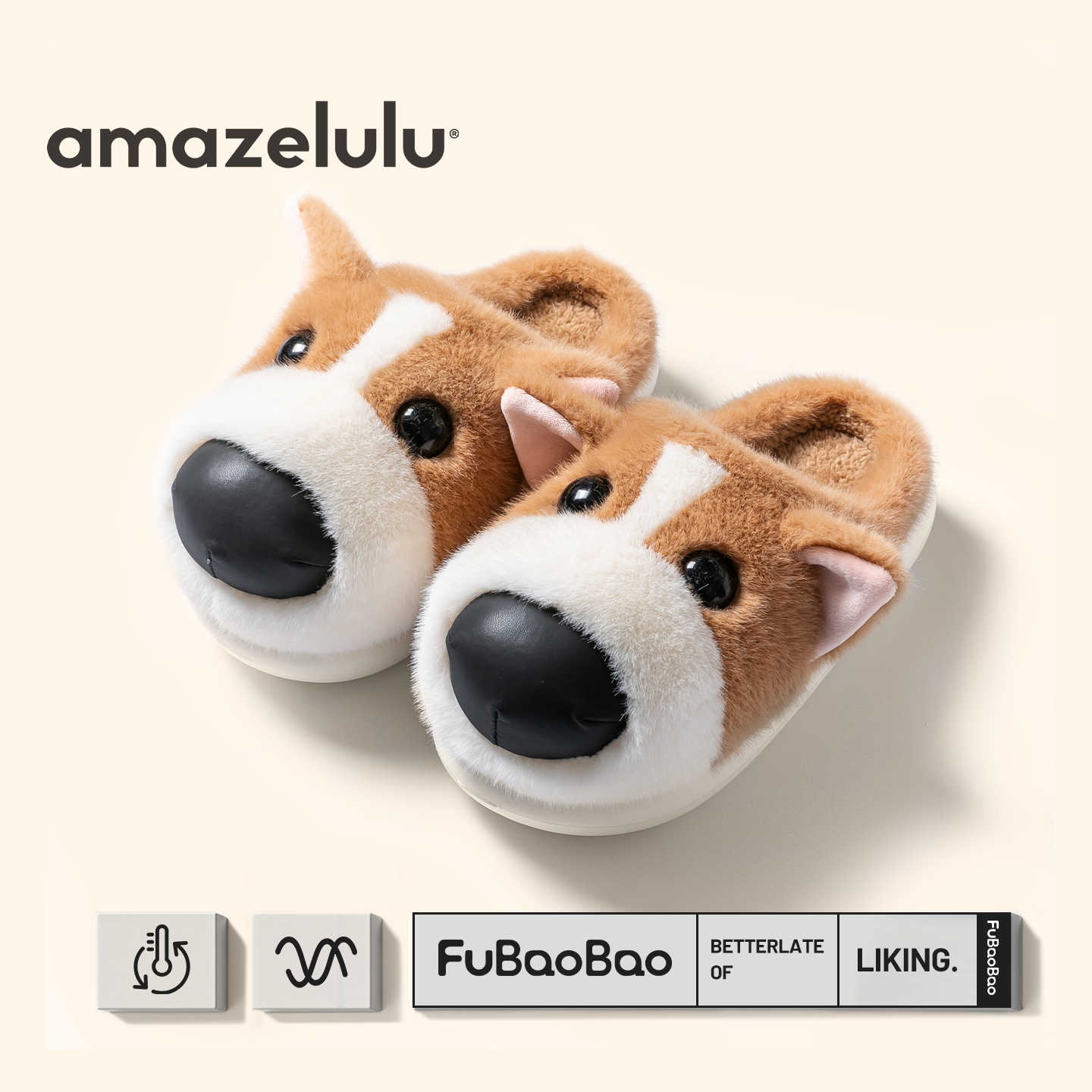 amazelulu柯基棉拖鞋女款毛绒厚底保暖2025新款冬季居家室内防滑
