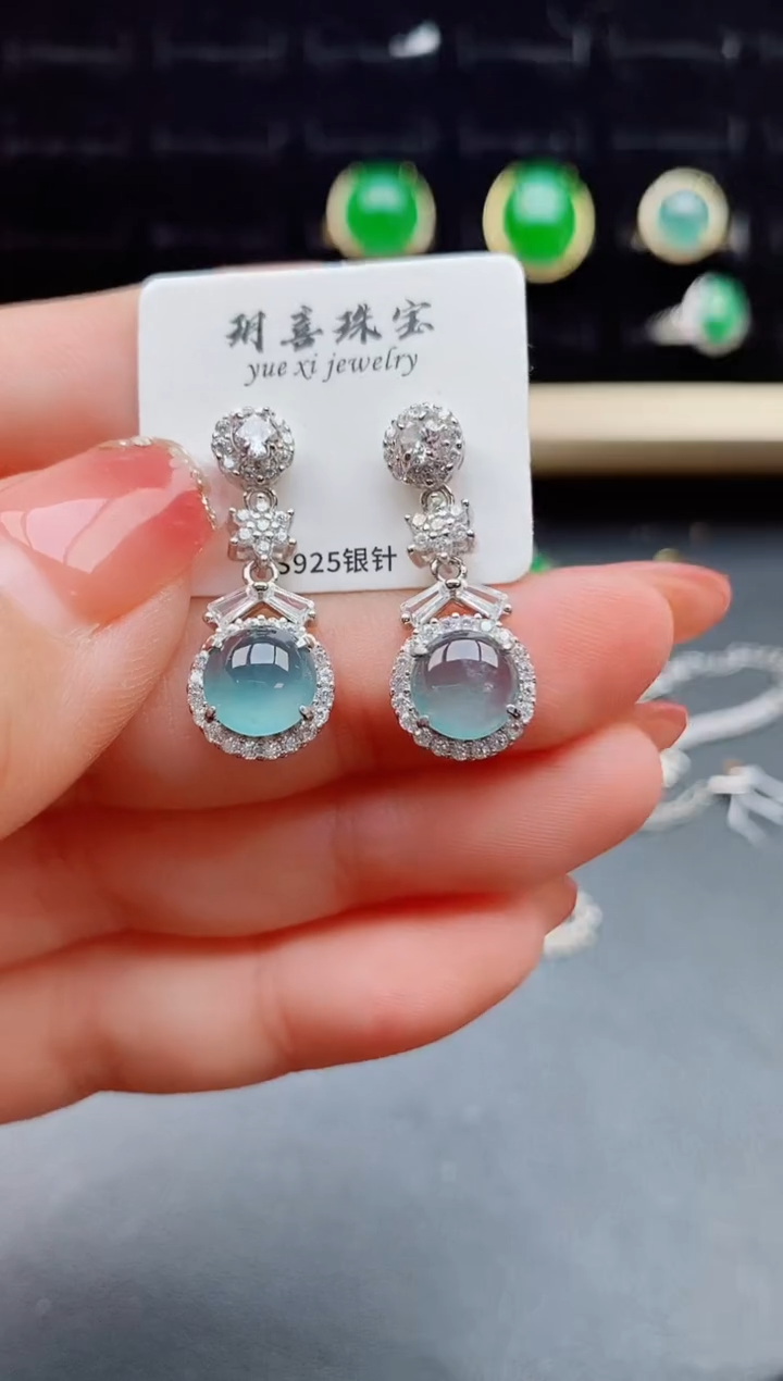 【闪购商品】翡翠耳饰银S925镶嵌80505