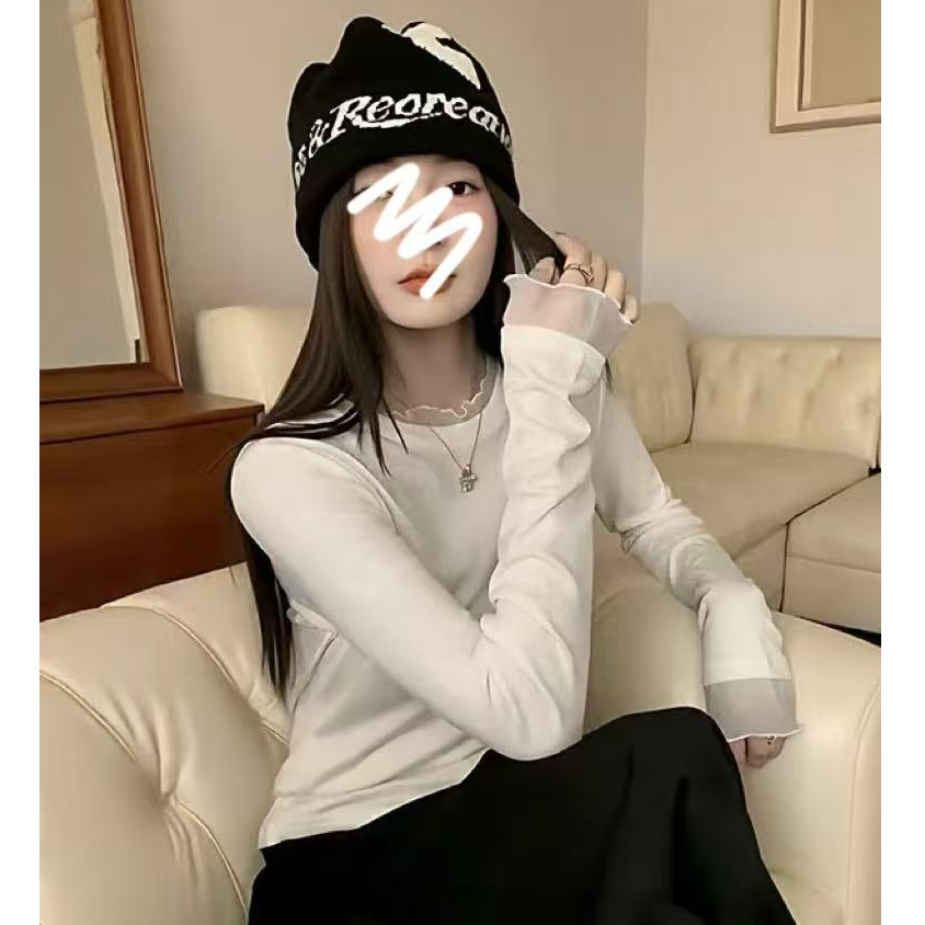 冬季新款加绒款T恤韩版女蕾丝拼接长袖时尚洋气百搭小上衣9211