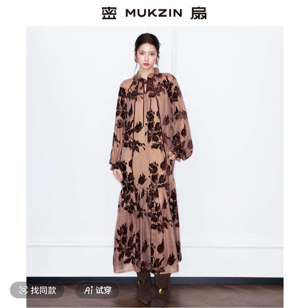 不止檀香新中式宽松百搭碎花夏季连衣裙秋冬裙子密扇连衣裙