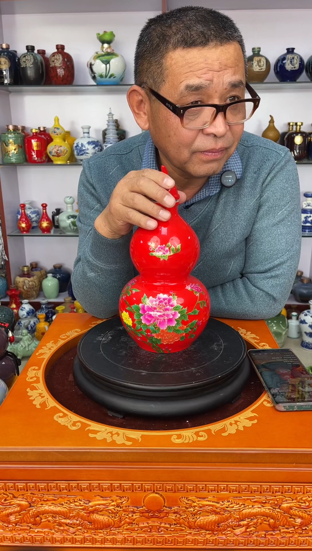 瓶瓷   3斤装红牡丹葫芦      陶瓷空酒坛