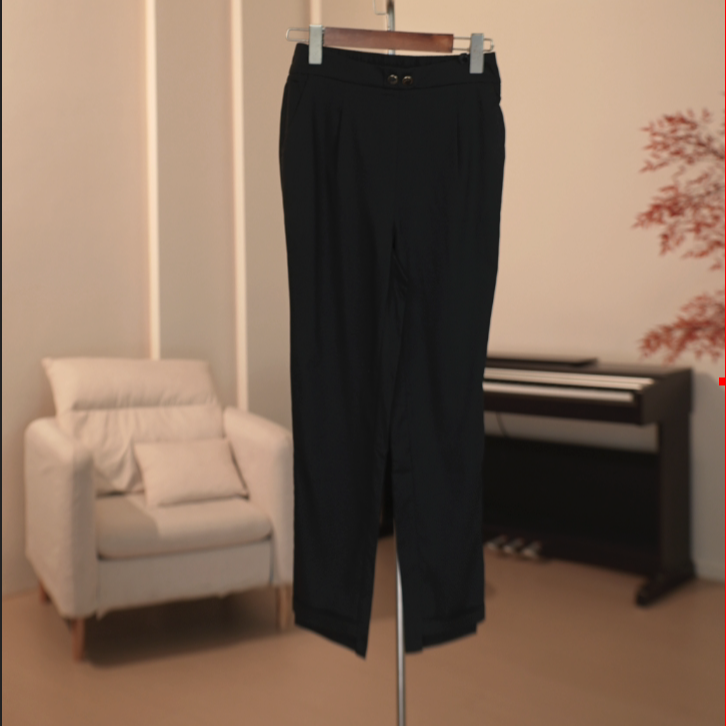 G729 小黑裤女松紧高腰薄款九分锥形裤 433C82