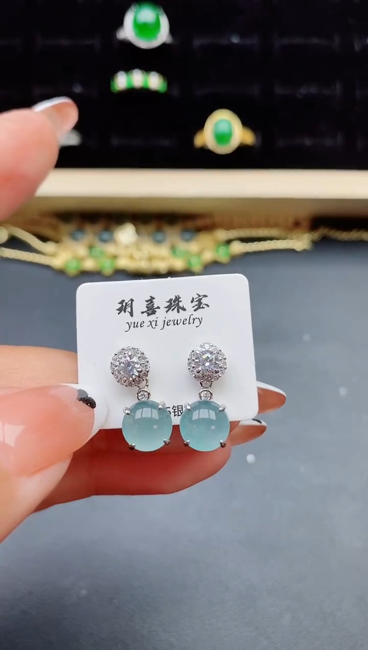 【闪购商品】翡翠银S925镶嵌耳饰21321
