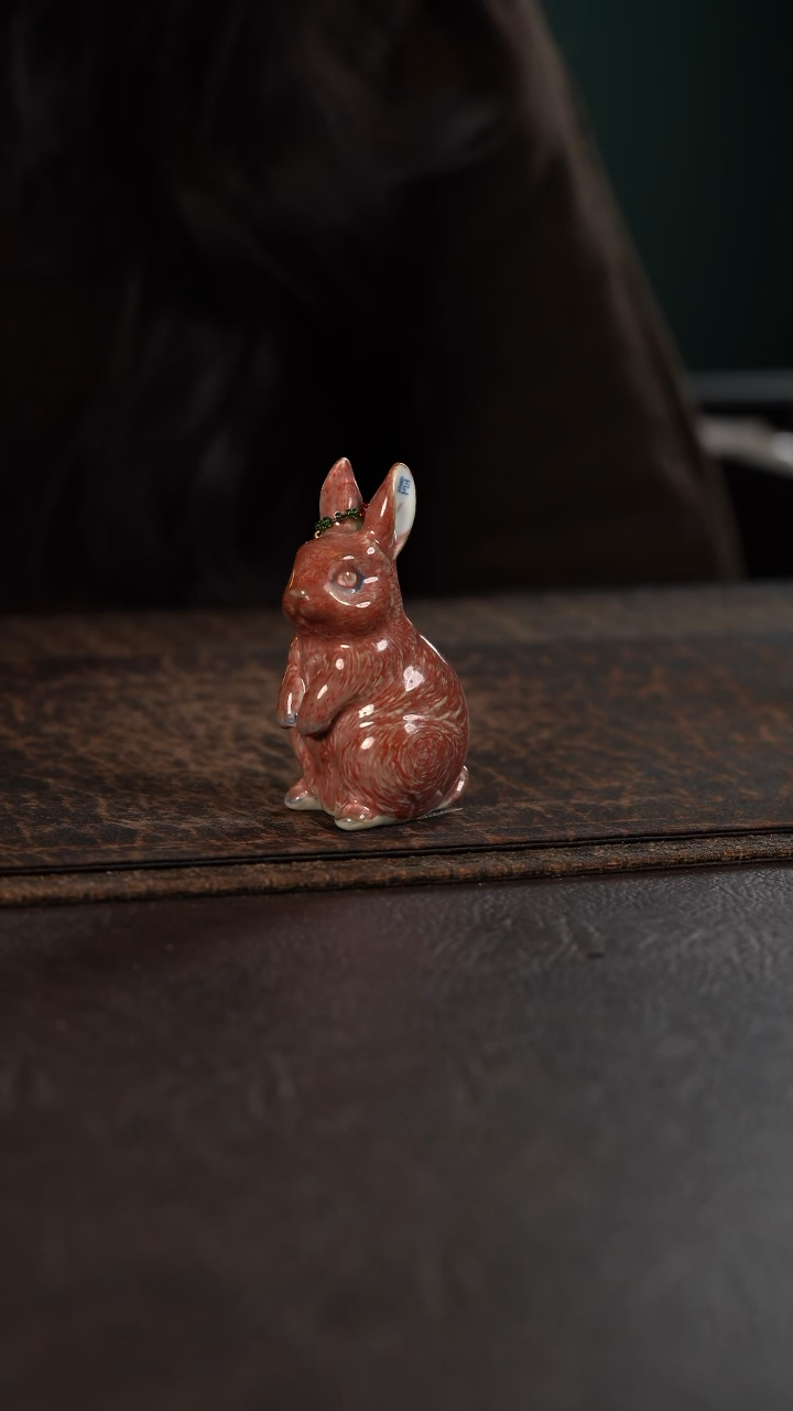 【闪购商品】杯贵红窑釉里红兔子茶宠