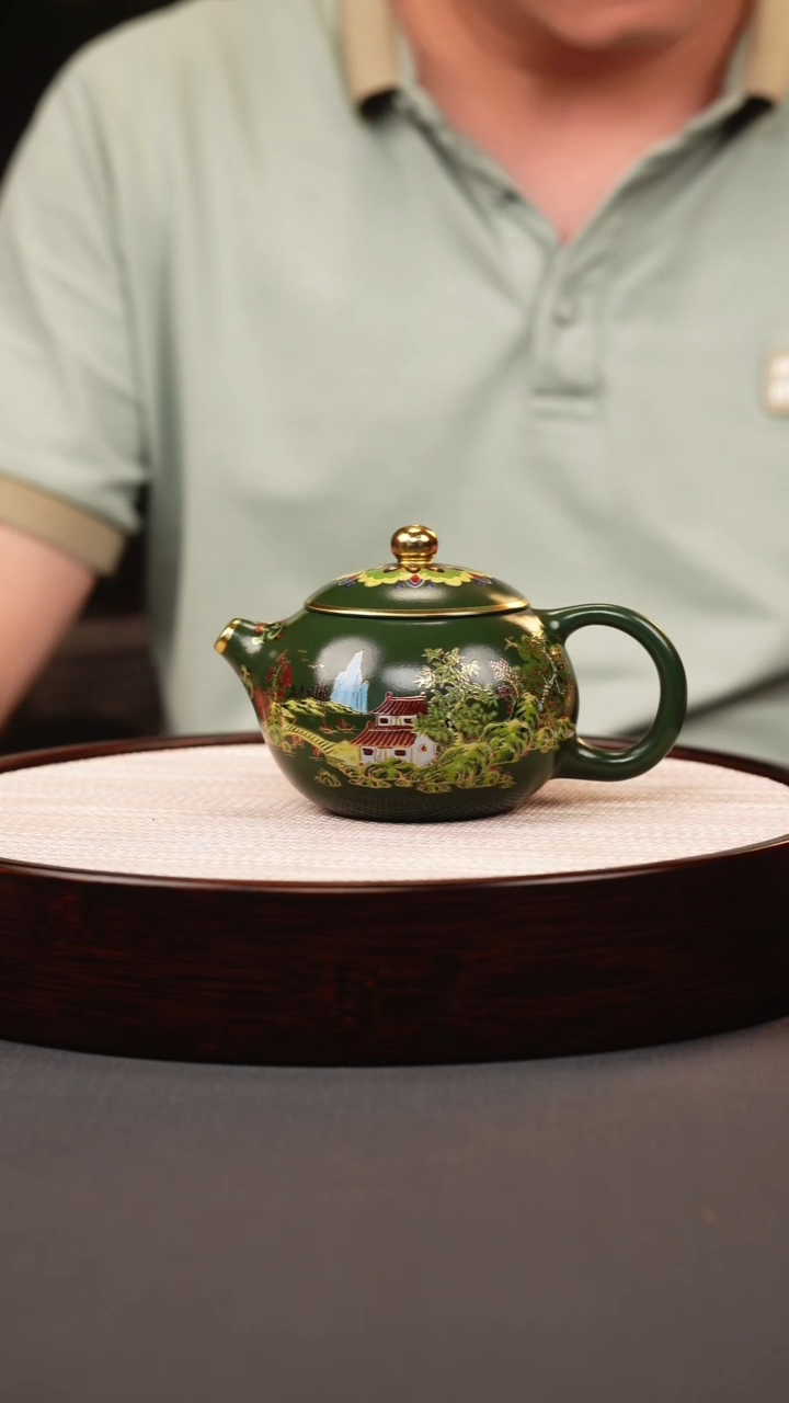茶壶紫砂绿泥珐琅彩山水西施