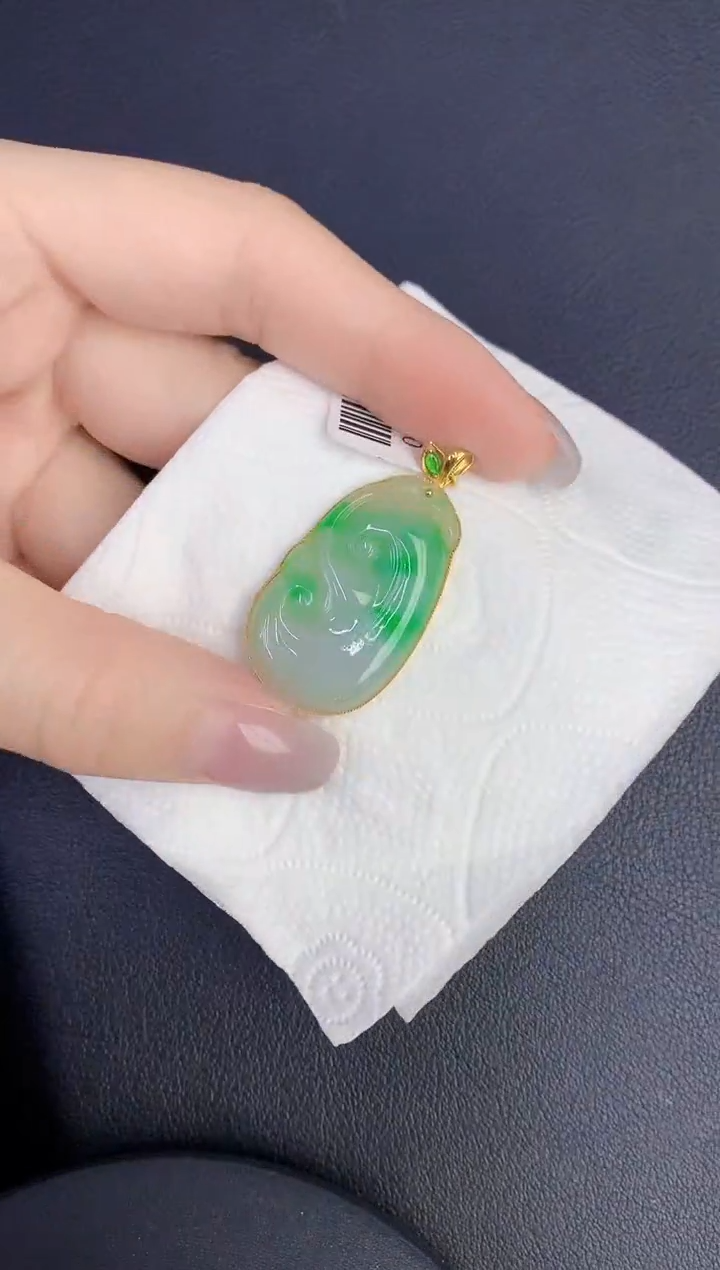 颈饰18K金镶嵌翡翠缅甸天然翡翠A货