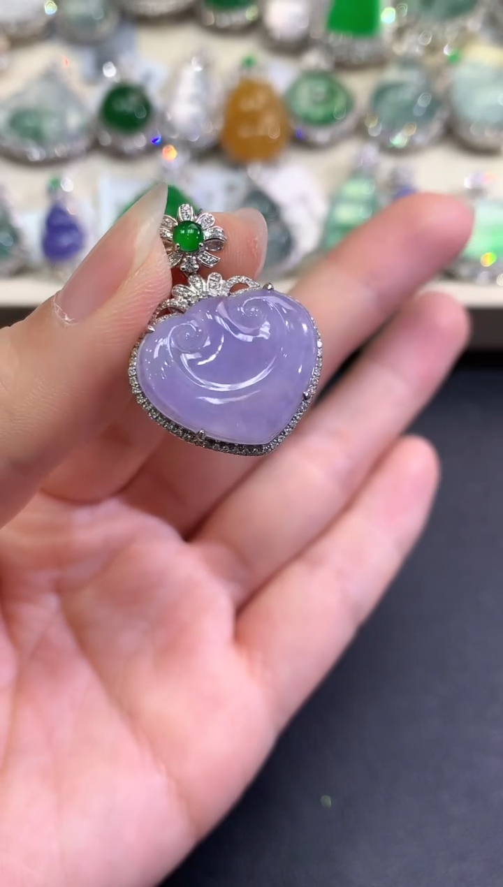 【闪购商品】翡翠颈饰18K金镶嵌C25  紫货有色差