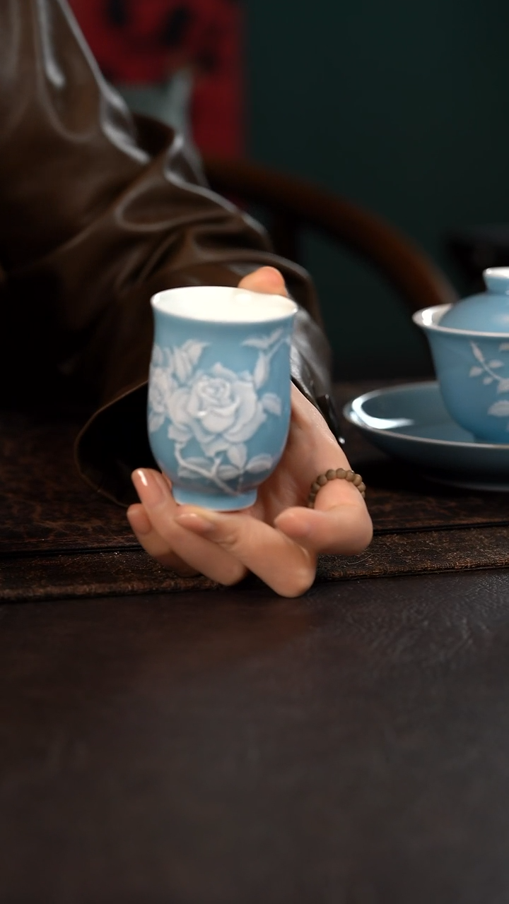 【闪购商品】杯初蓝舍天青玫瑰手握闻香杯