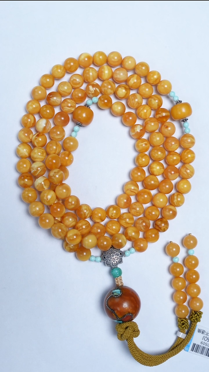 蜜蜡颈饰未镶嵌花蜡圆珠108项链8mm