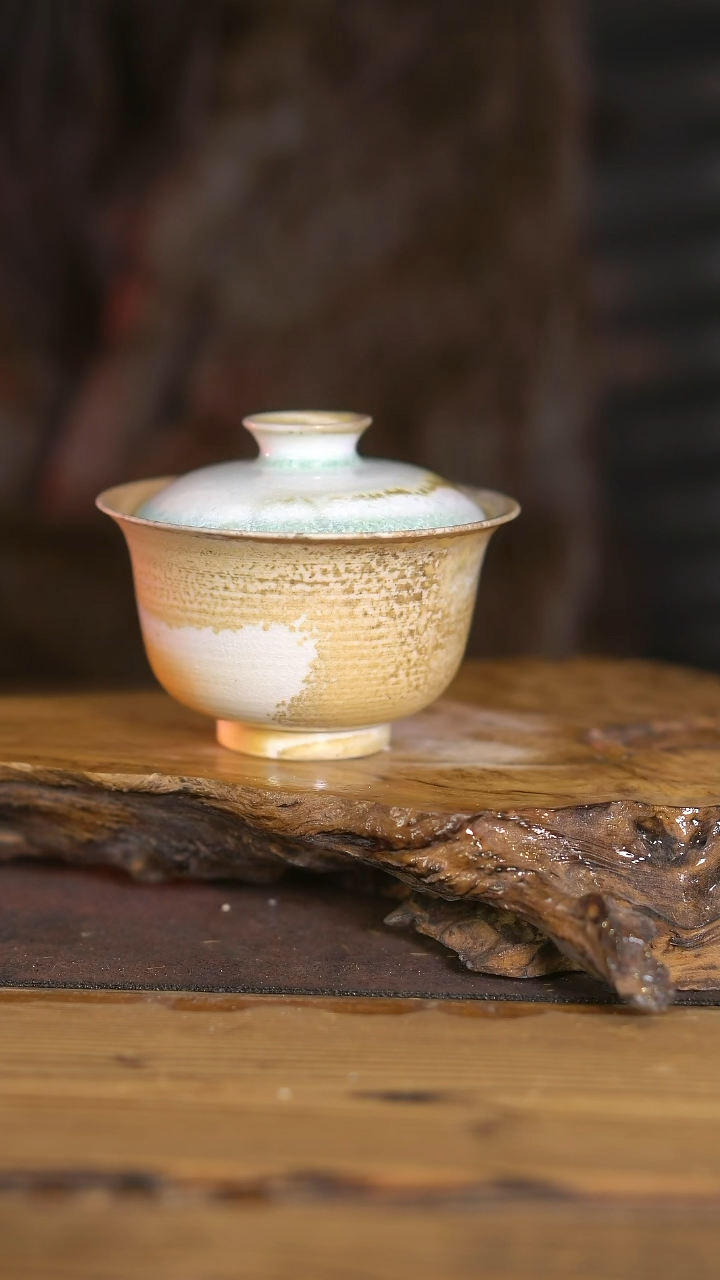 景德镇纯柴烧 中白泥盖碗 102