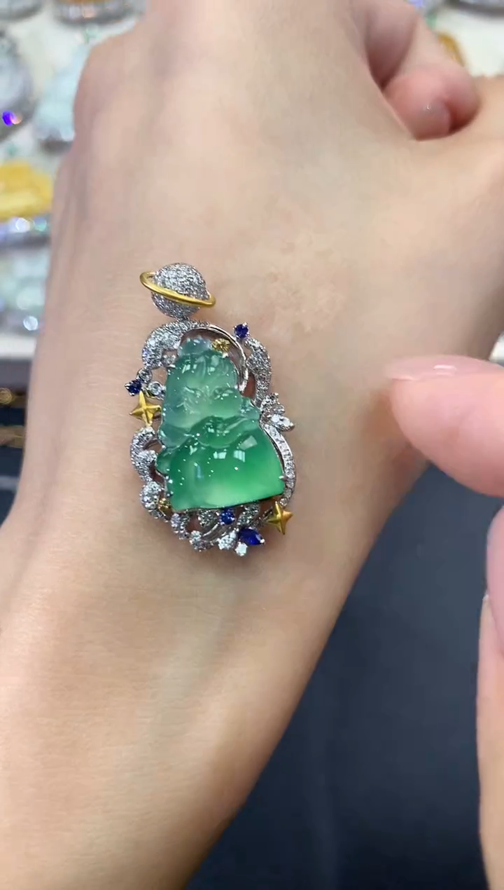 【闪购商品】翡翠吊坠(不含链)18K金镶嵌w48        