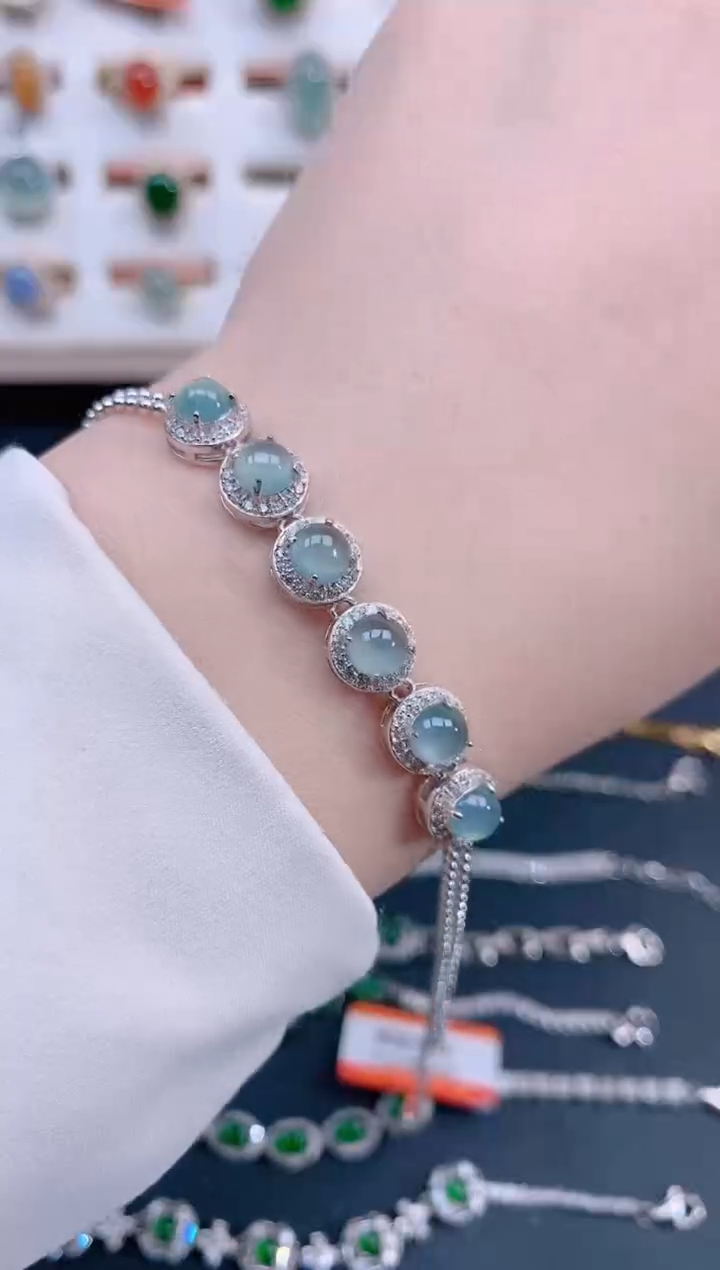 银S925镶嵌手链翡翠天然翡翠