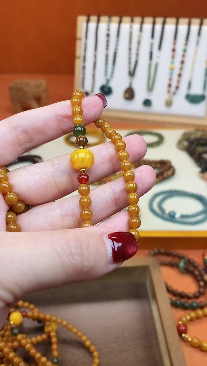 手链蜜蜡未镶嵌 单圈蜜蜡05和田玛瑙手串