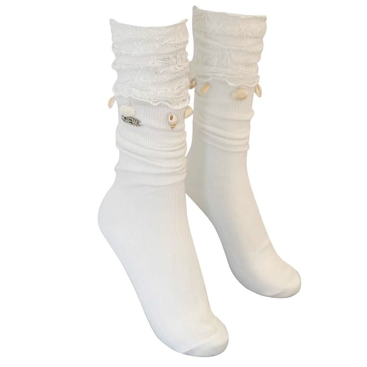 官方授权 SIEW 蕾丝花边海螺装饰波西米亚风堆堆袜