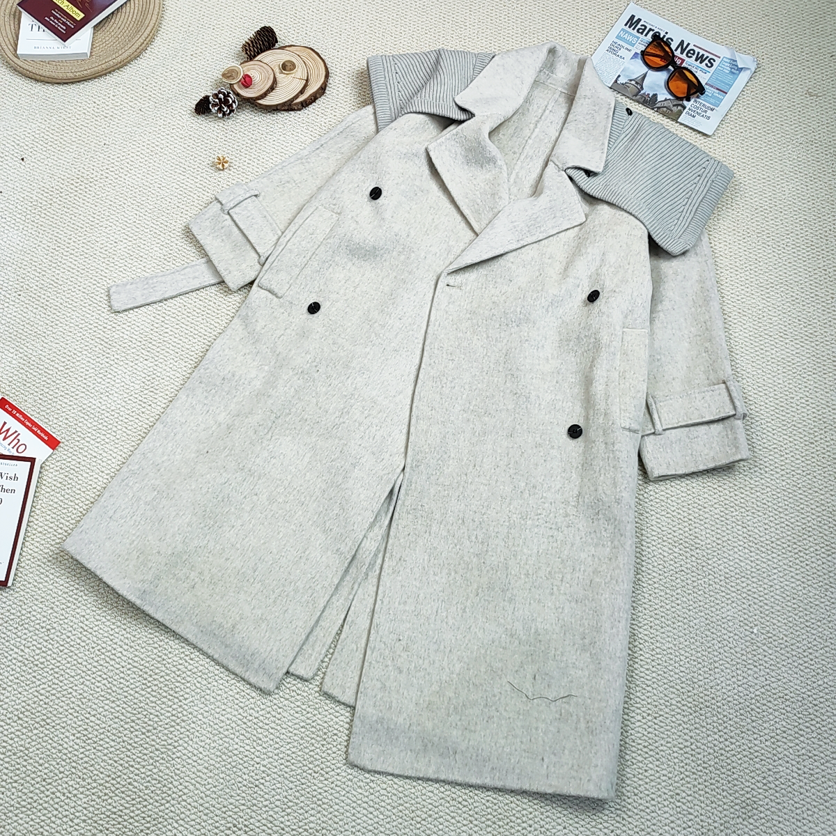 2024秋季新款休闲宽松洋气纯色长袖厚呢大衣呢外套8233