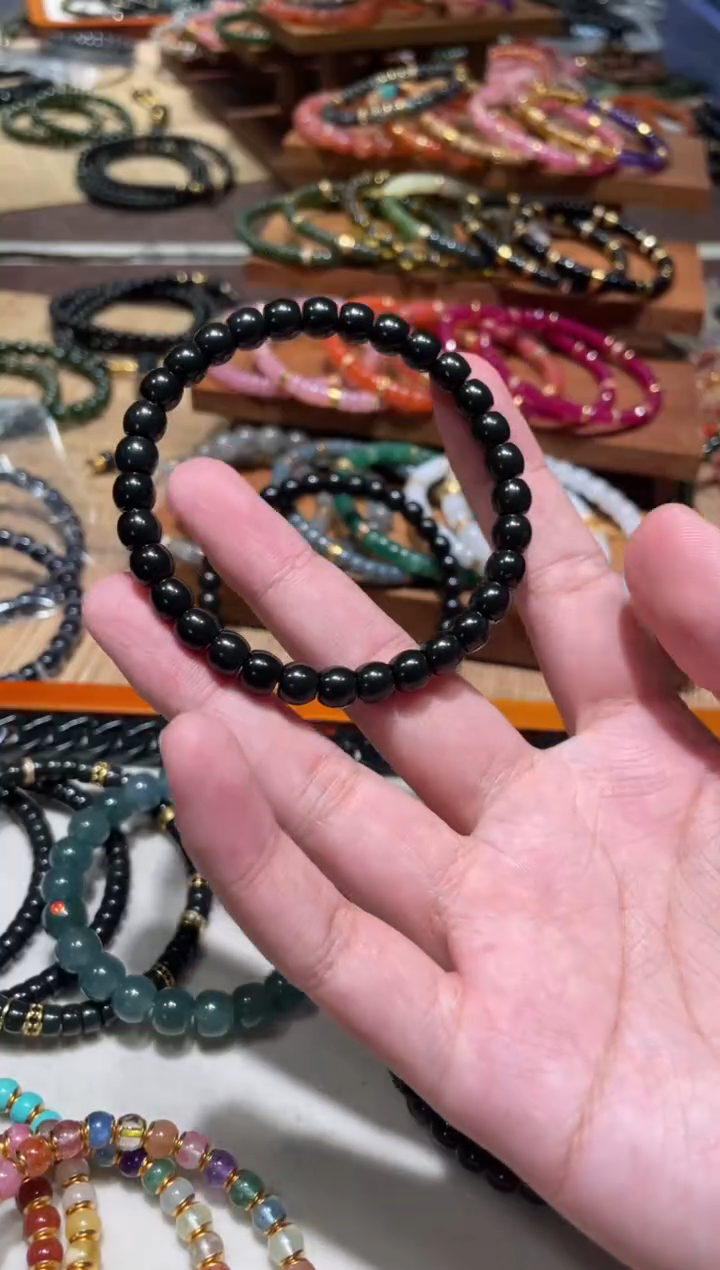 未镶嵌手串和田玉7mm直切塔青黑青籽和田玉手串特细