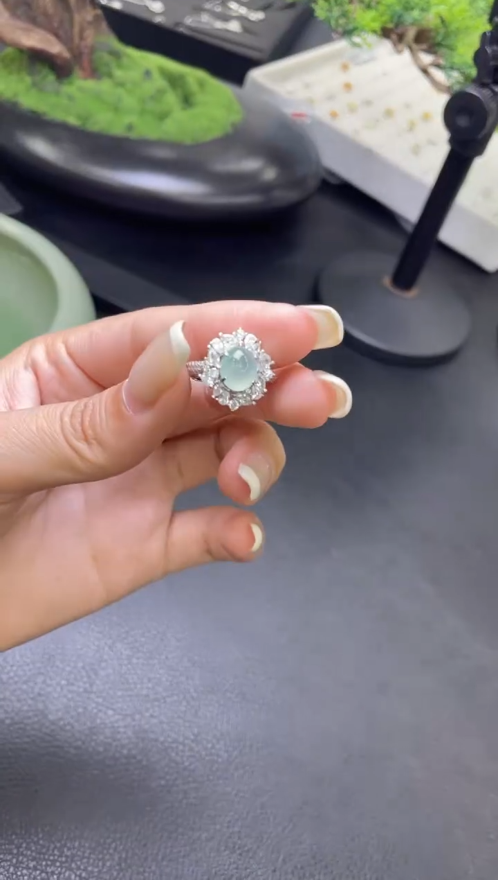 翡翠戒指银S925镶嵌戒指