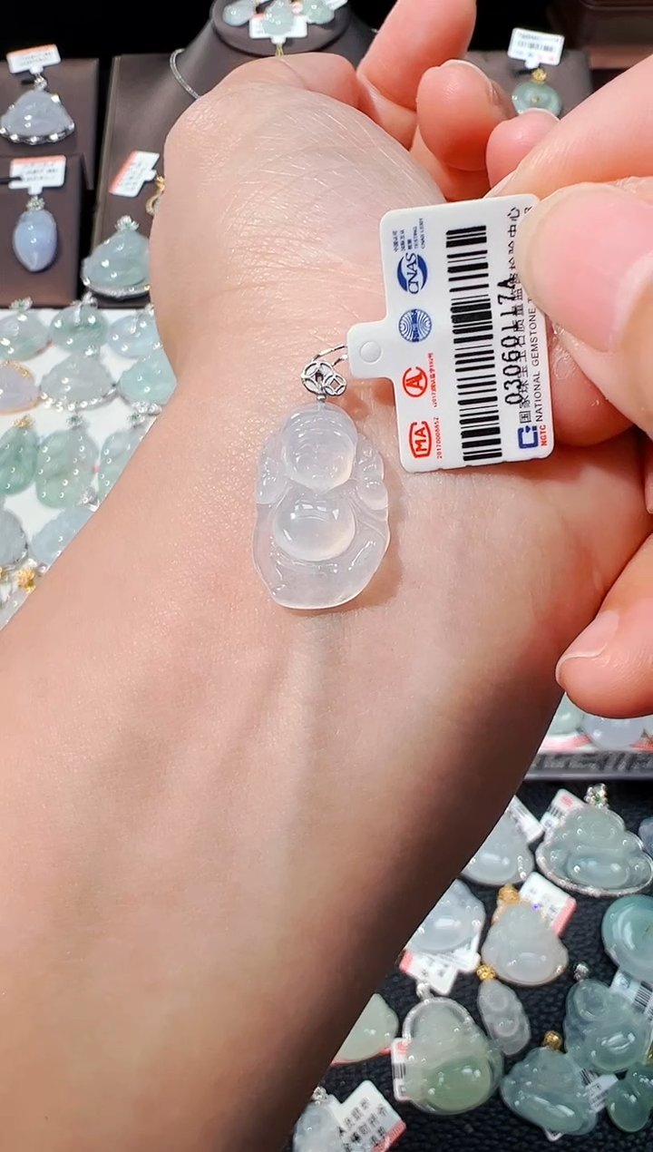 【闪购商品】翡翠吊坠(不含链)18K金镶嵌财神爷吊坠117A