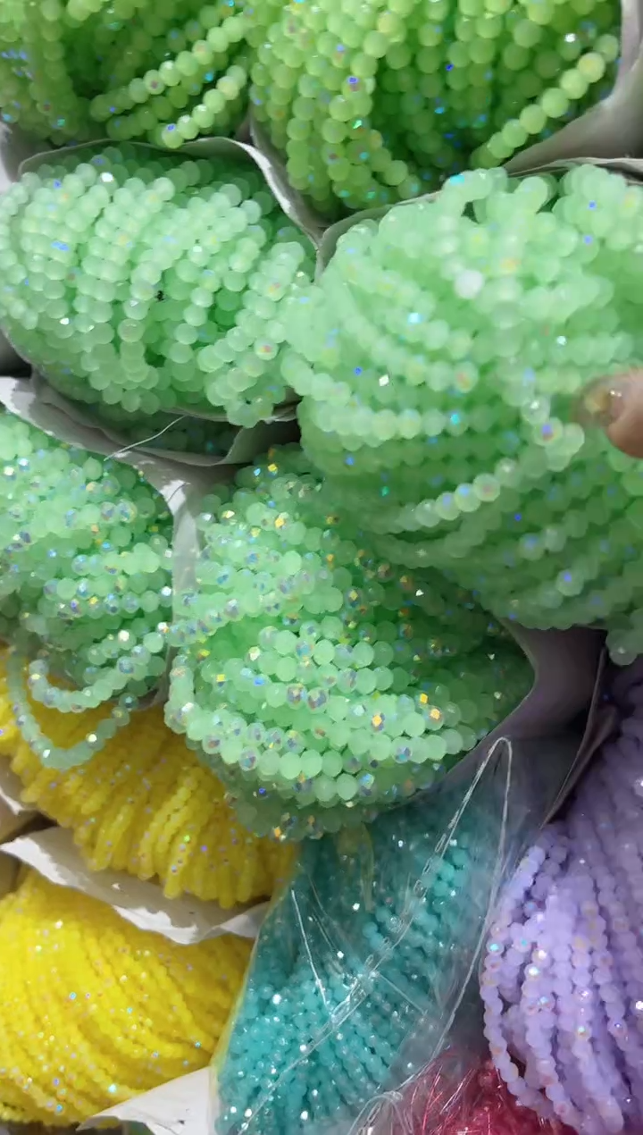 玻璃0949卡4水晶扁10条微光彩果绿玉