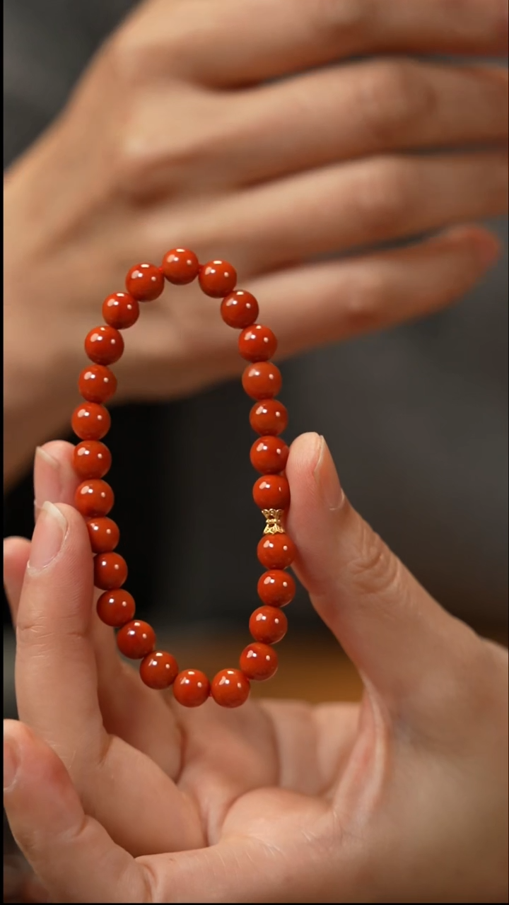 【闪购商品】南红玛瑙手链18K金镶嵌7mm单圈