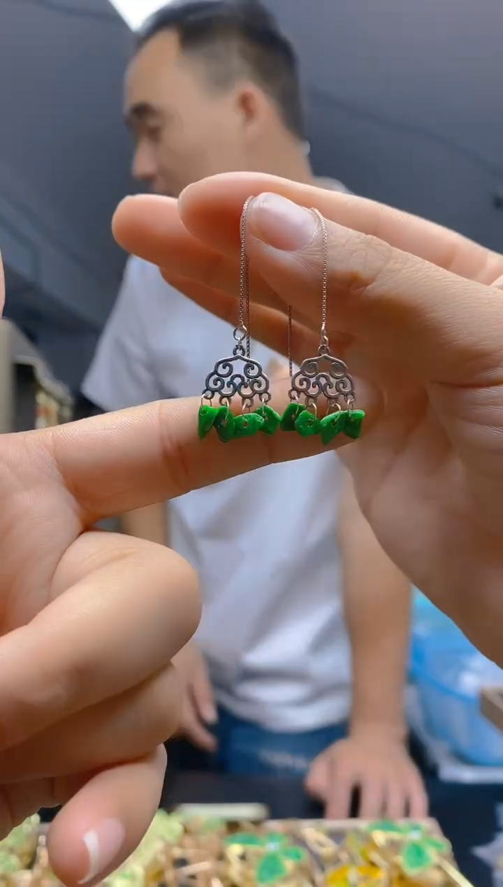 【闪购商品】翡翠耳饰银S925镶嵌0110翡翠锁骨链