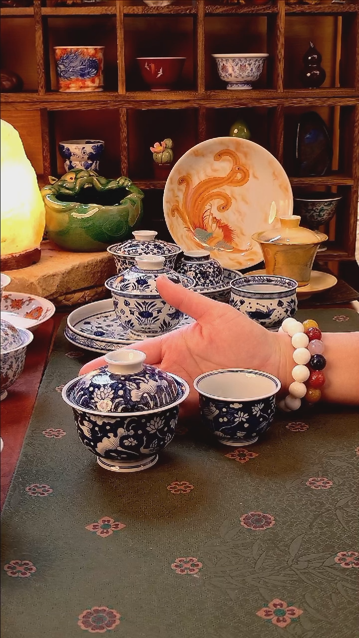 【手工手绘一路连科盖碗+主人杯】