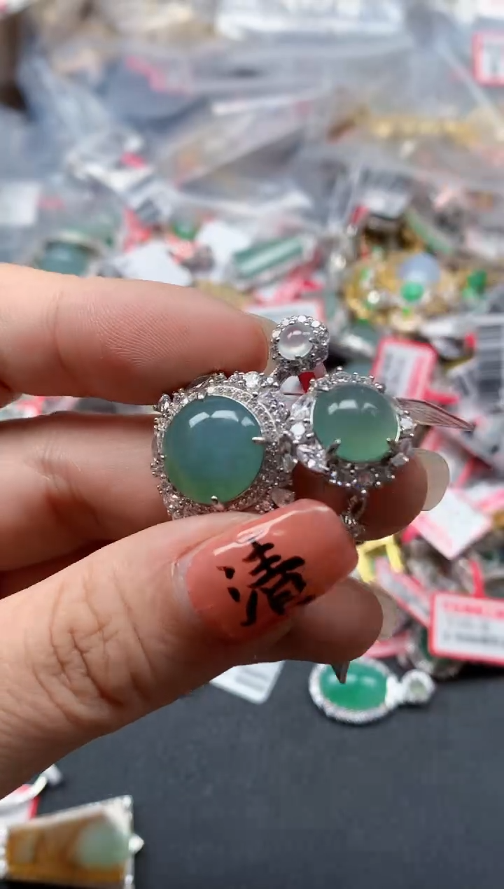 银S925镶嵌戒指翡翠天然A货缅甸翡翠