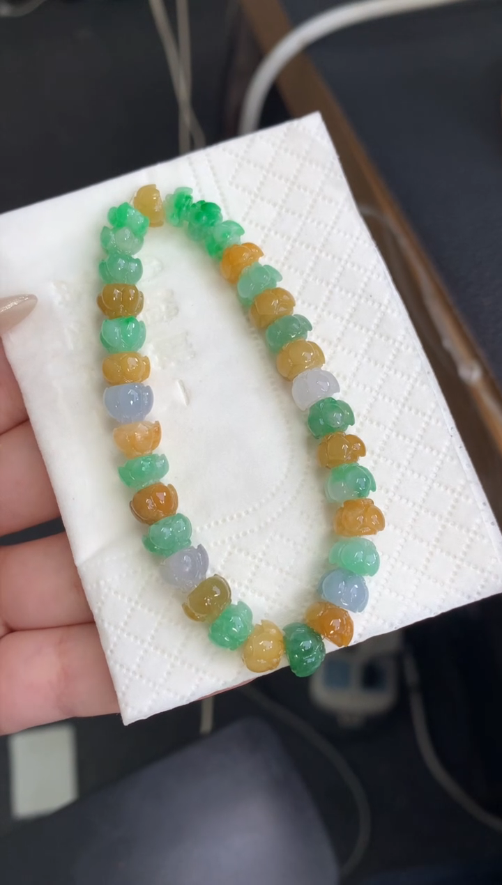 未镶嵌定制翡翠莲花珠手串