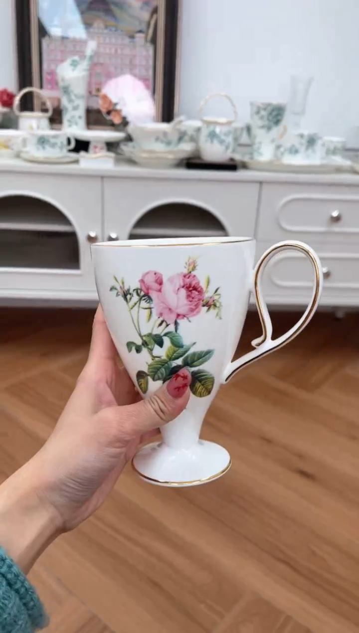 【闪购商品】碗玫瑰高骨骨瓷小蛮腰杯