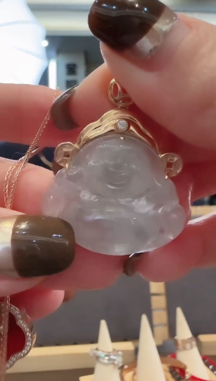 18K金镶嵌定制翡翠18K金翡翠财神吊坠不含链