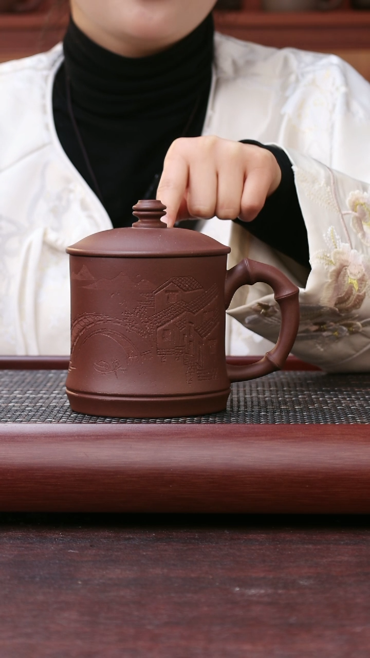 【闪购商品】紫砂公道杯台西底槽清浮雕江南古韵竹节