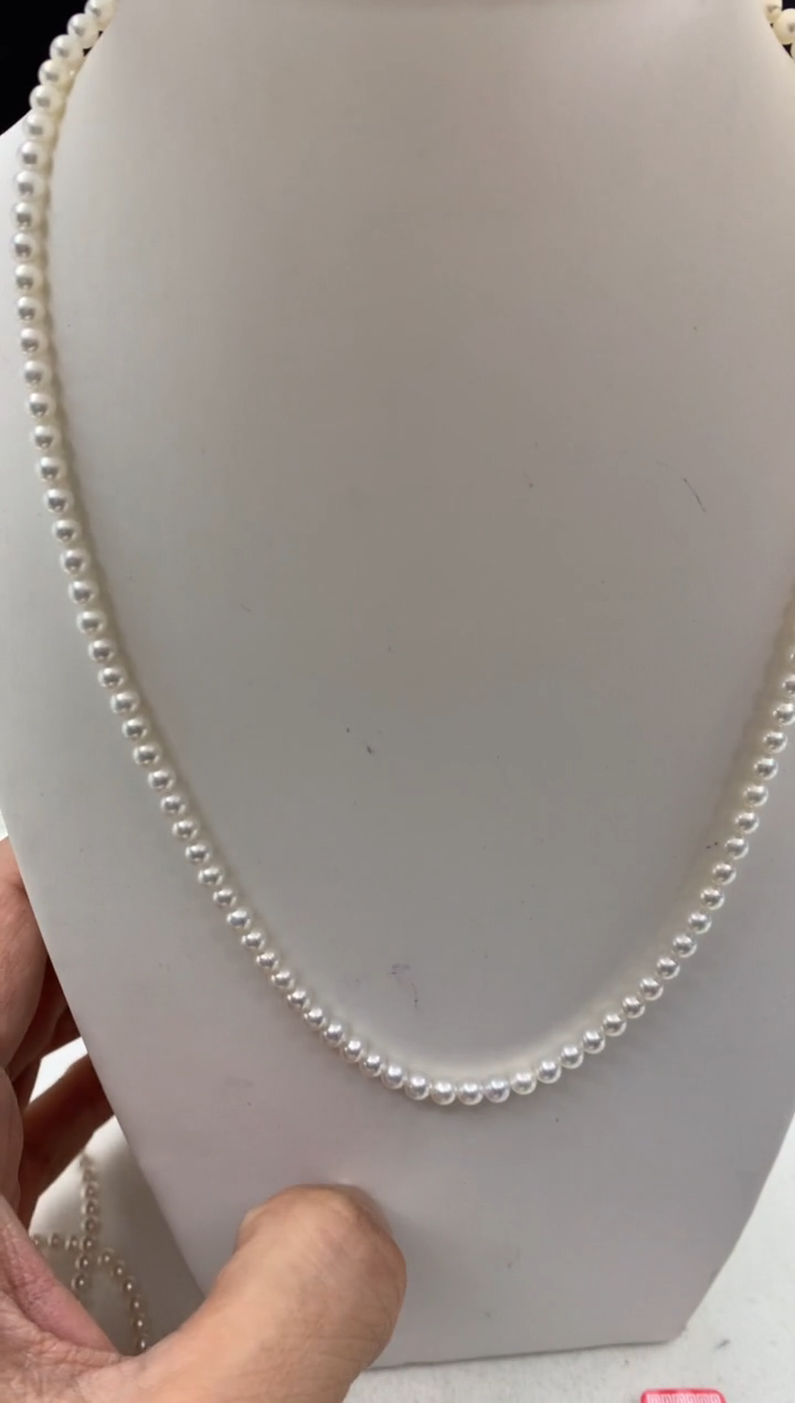 18K金镶嵌ff淡水珍珠小米珠项链3~4mm 