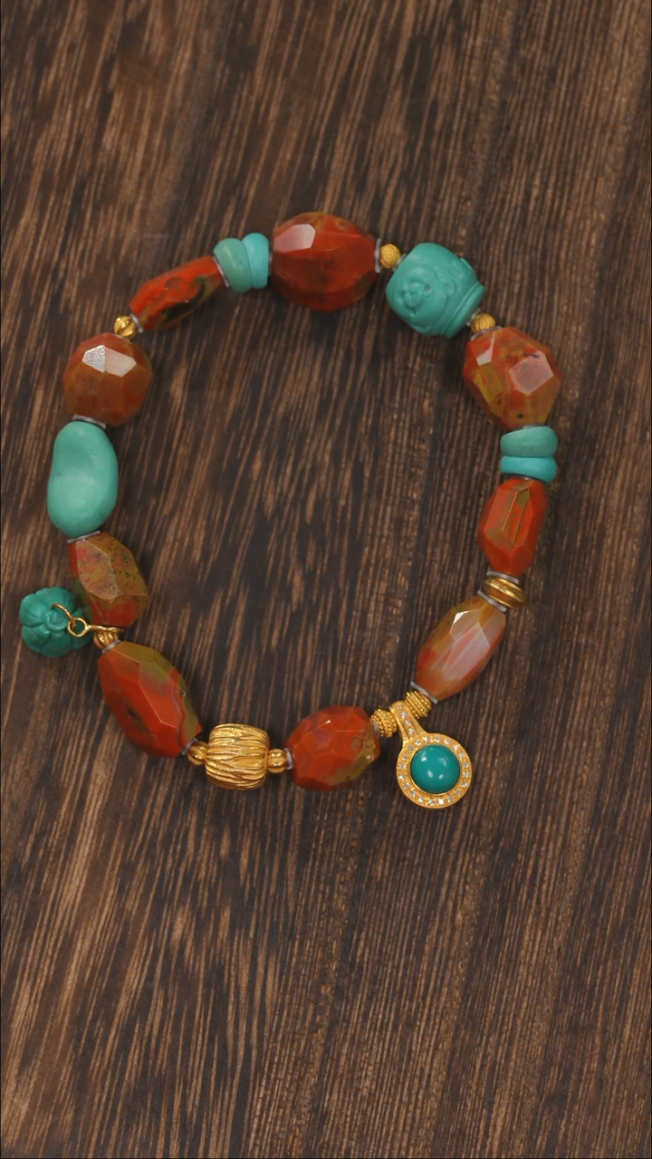 【闪购商品】南红玛瑙手链18K金镶嵌1