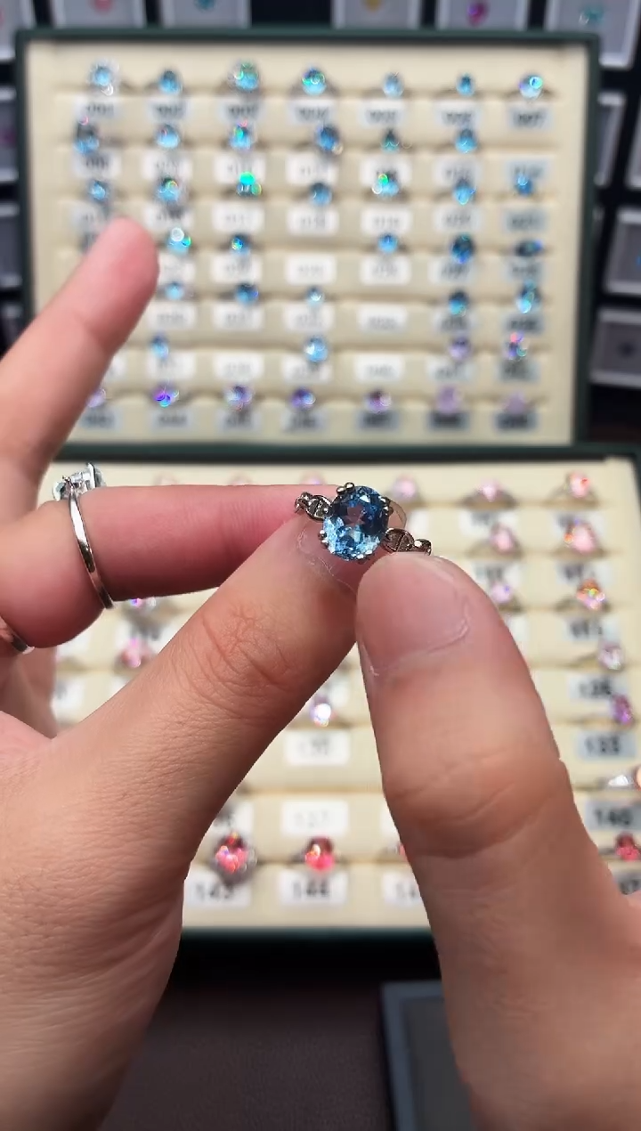 银S925镶嵌戒圈海蓝宝石111