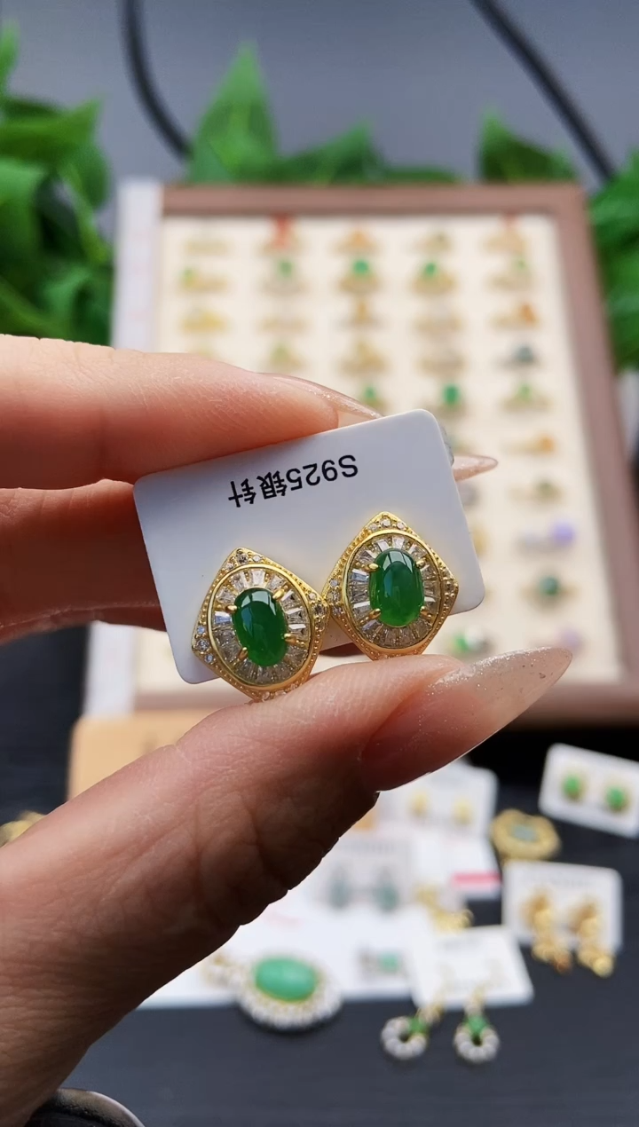 银S925镶嵌翡翠耳饰12
