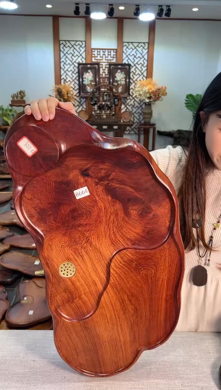 【闪购商品】大果紫檀（缅甸花梨）茶盘8664