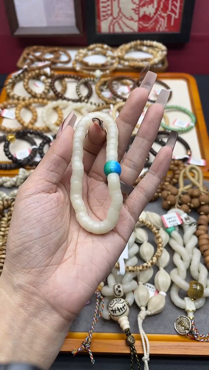手串菩提根/象牙果特级果羊脂白菩提根8mm斜切大肠手串搭配款