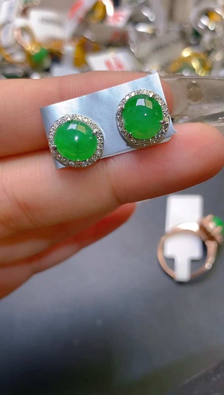 【闪购商品】翡翠耳饰银S925镶嵌天然A货翡翠1