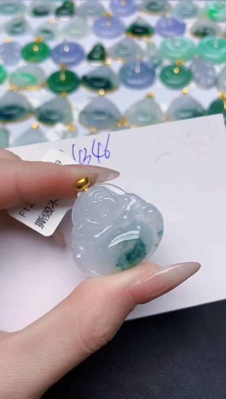 颈饰18K金镶嵌翡翠天然缅甸A货翡翠百元以上9元证书费自理