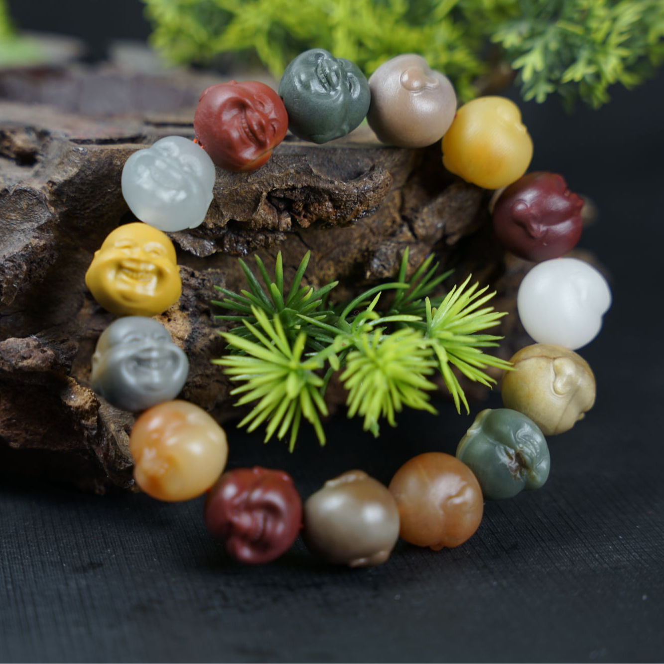 天然阿拉善玛瑙精工雕刻弥罗佛头时尚手串