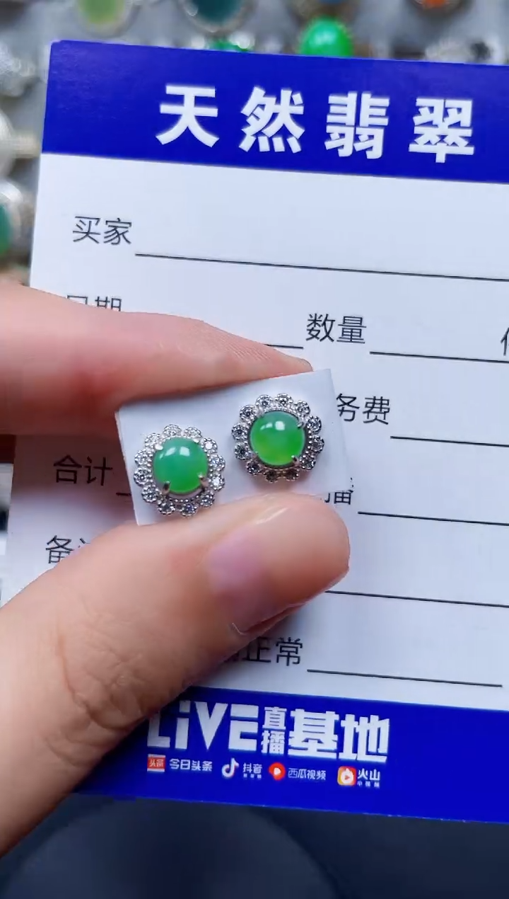 银S925镶嵌翡翠耳饰237