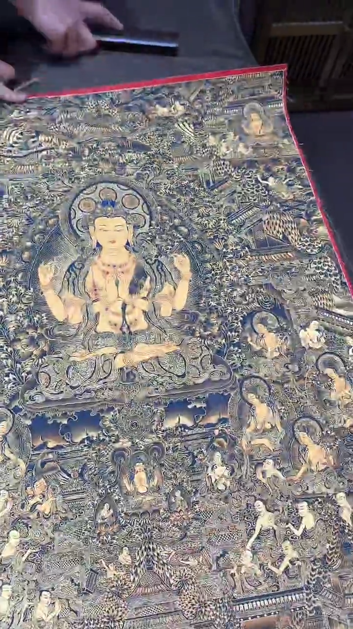 卷轴画【主播精品】高端卷轴画——唐卡160四臂观音