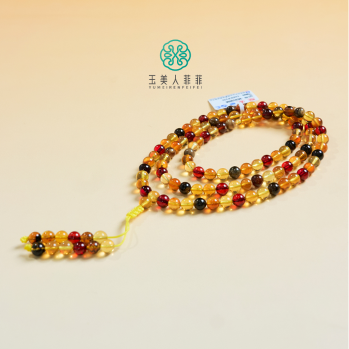 石惑珠宝+琥珀圆珠项链约5mm+%多样性发一