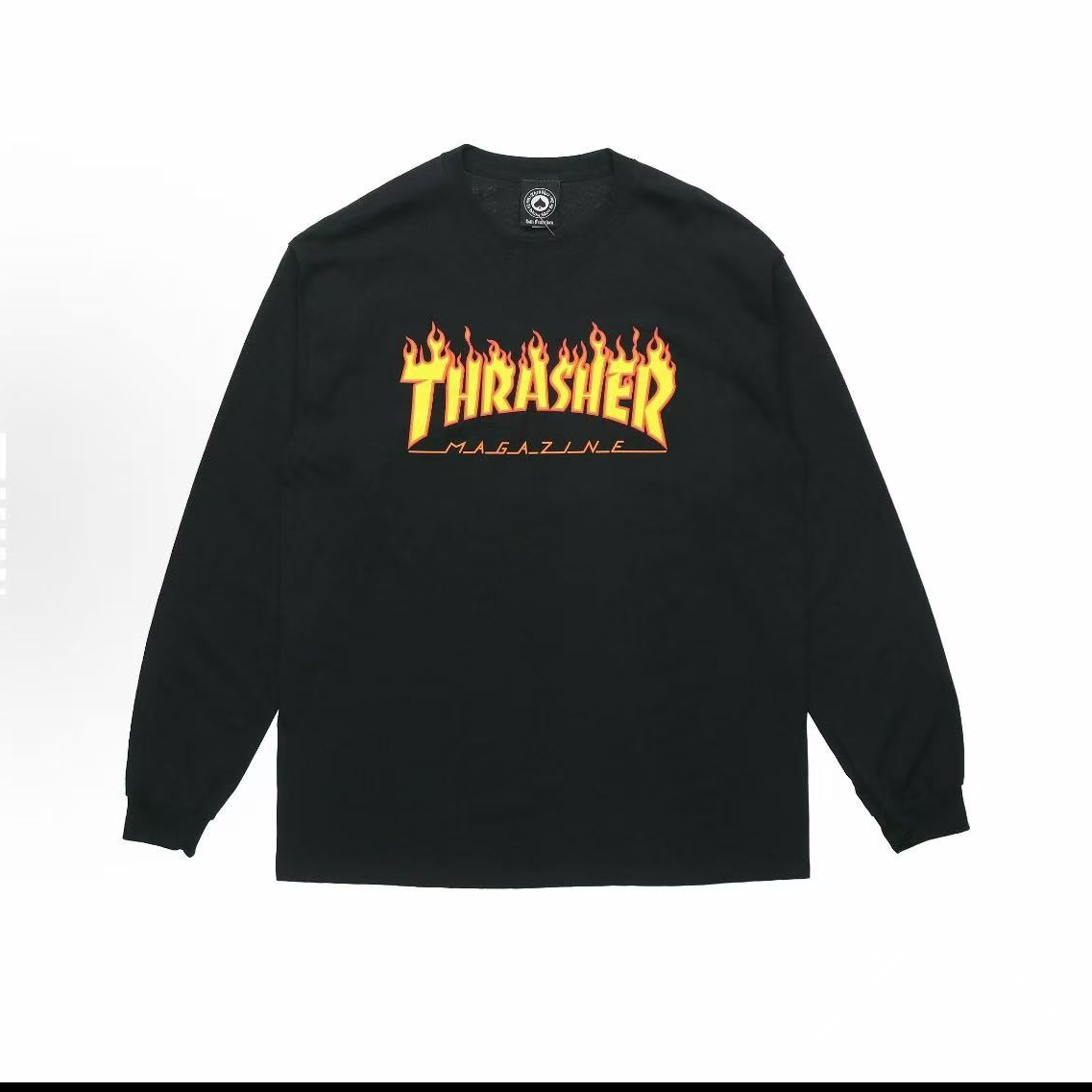 Thrasher 火焰印花Logo长袖T恤 秋季 美版 男女同款 