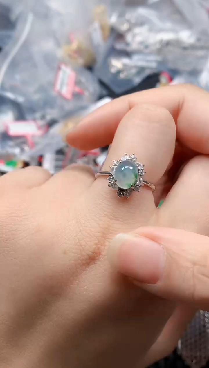 银S925镶嵌戒指翡翠天然A货缅甸翡翠