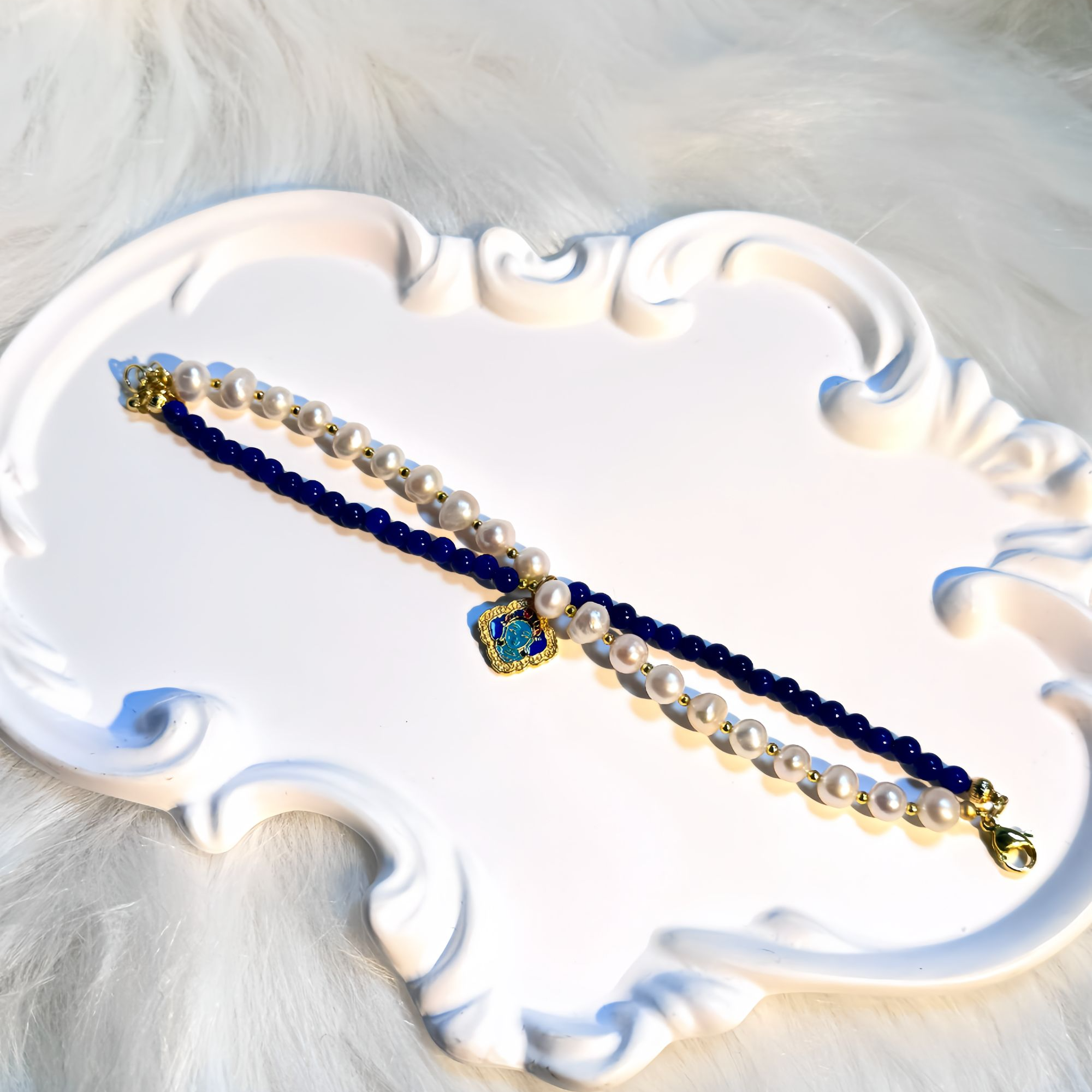 非金属布艺手链 珠宝 【三宝】青金珀彩手链